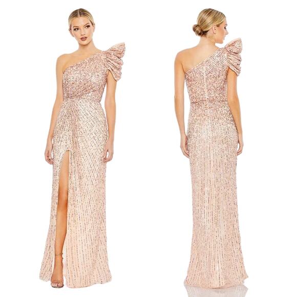 Mac Duggal Embellished Puff One Shoulder Gown 6 Pink NWT - Picture 1 of 8